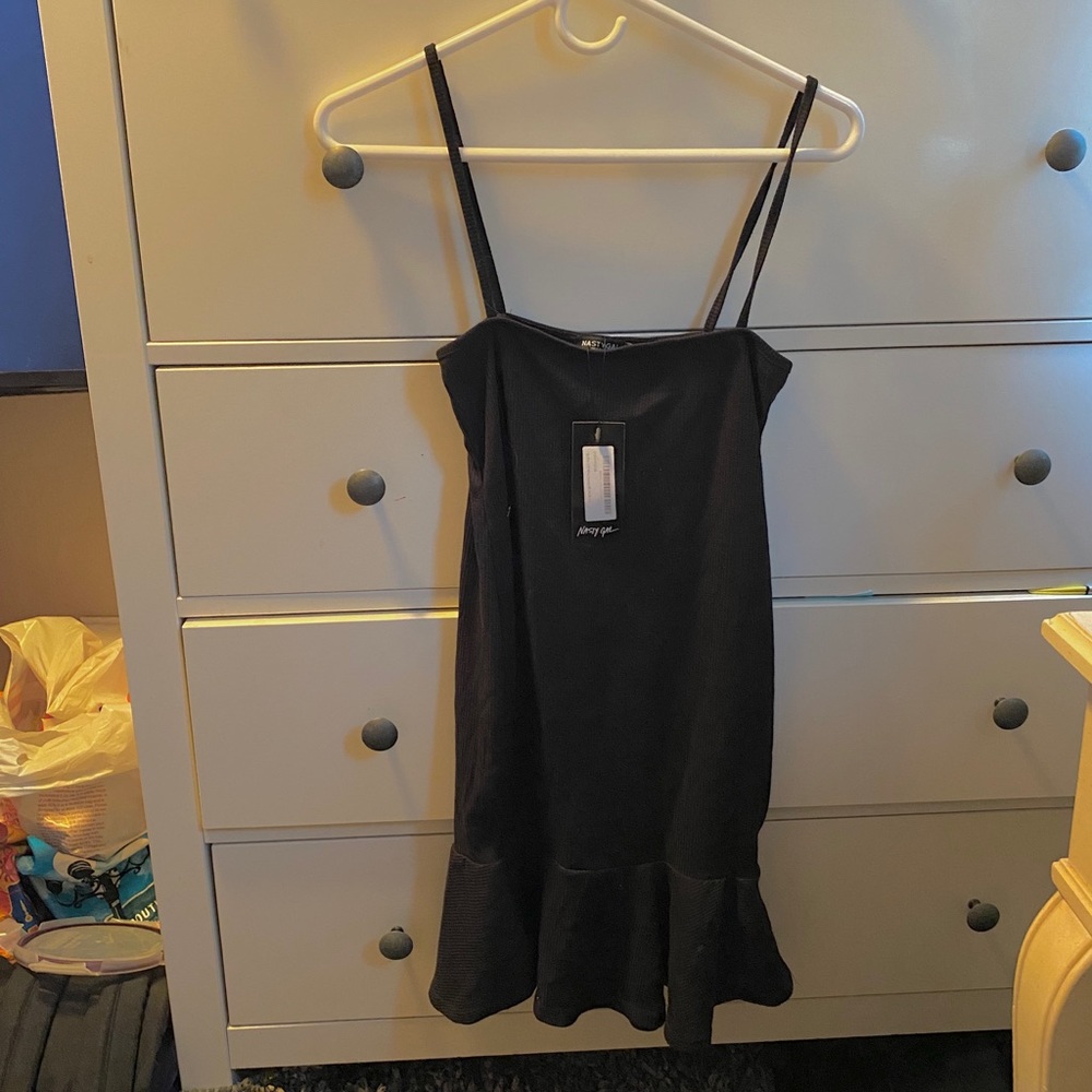 Black Mini Flare Spaghetti Strap Dress